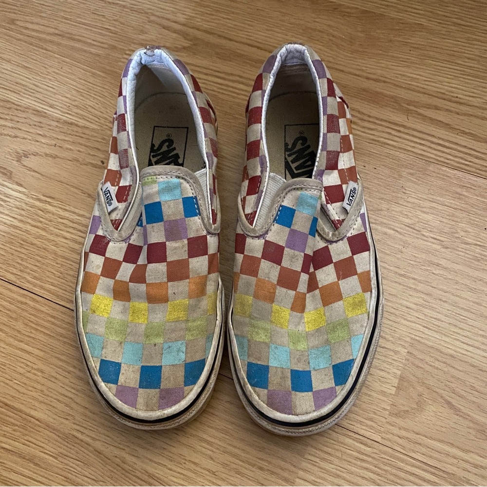Rainbow Checkered Vans Slip-Ons sz 4